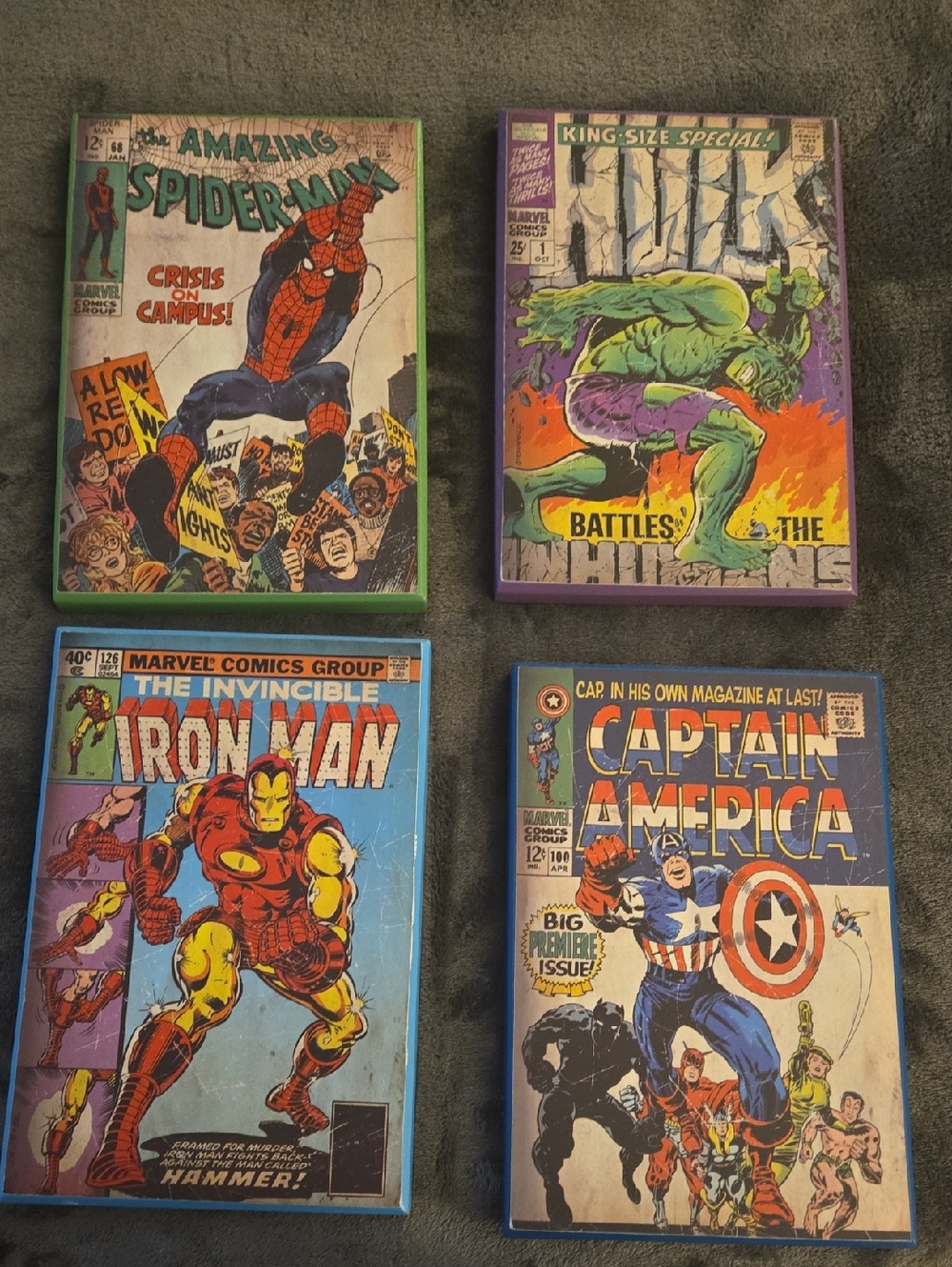 Marvel Vintage Superhero Comic Art Set Wall Decor Set Of 4 7.25" X 10.26"